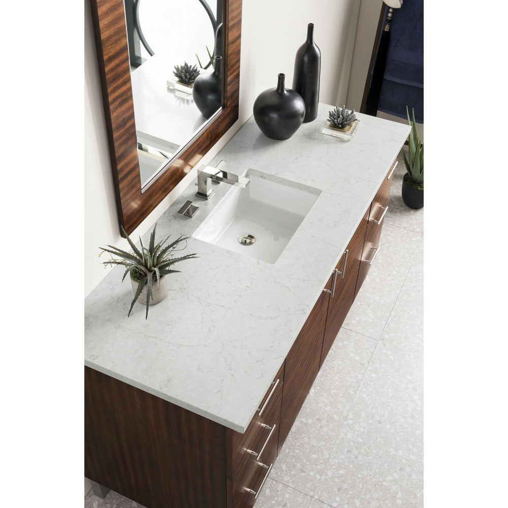 Metropolitan 60" Single Vanity American Walnut w/ 3 CM Jasmine Pearl Quartz Top