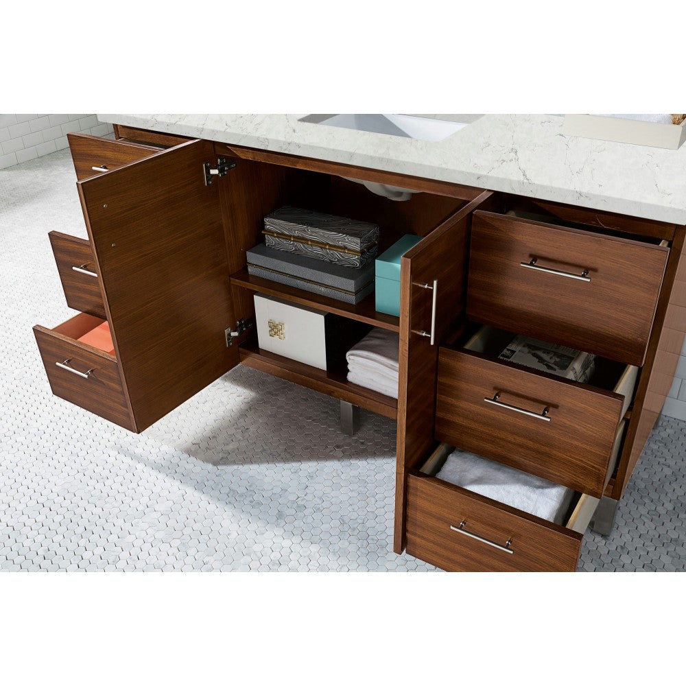 Metropolitan 60" Single Vanity American Walnut w/ 3 CM Jasmine Pearl Quartz Top