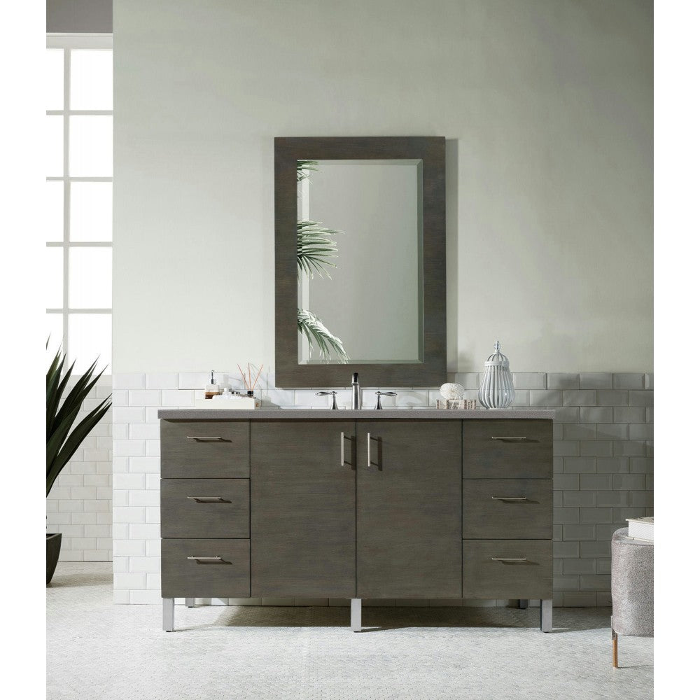 Metropolitan 60" Single Vanity, Silver Oak, w/ 3 CM Gray Expo Quartz Top