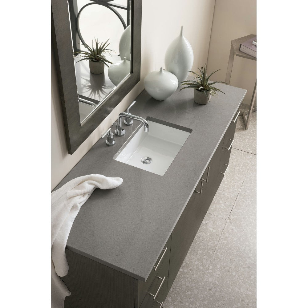 Metropolitan 60" Single Vanity, Silver Oak, w/ 3 CM Gray Expo Quartz Top