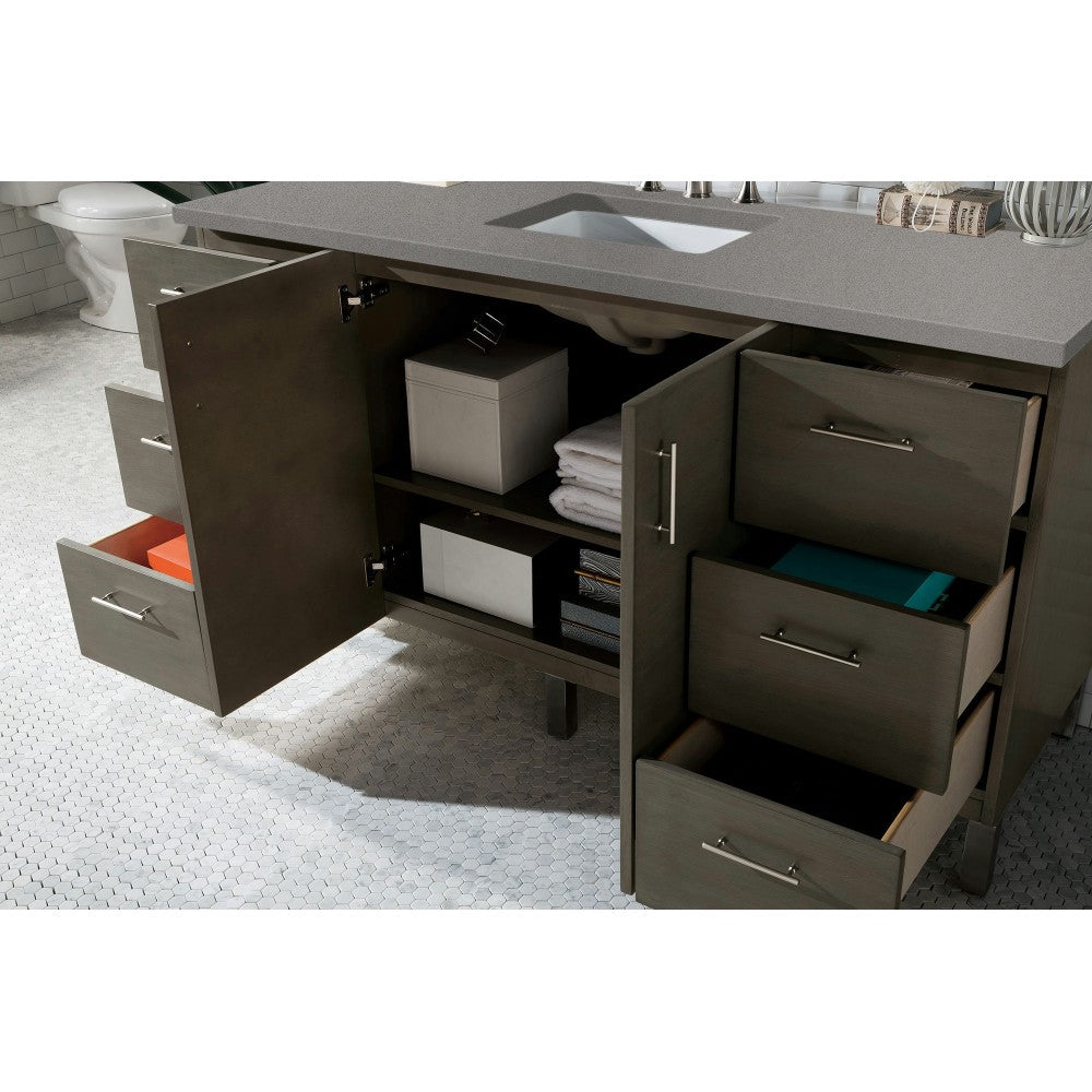 Metropolitan 60" Single Vanity, Silver Oak, w/ 3 CM Gray Expo Quartz Top