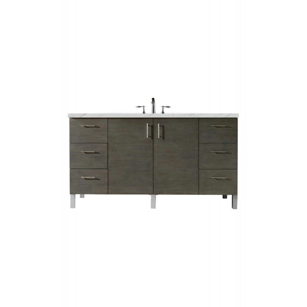Metropolitan 60" Single Vanity, Silver Oak, w/ 3 CM Ethereal Noctis Quartz Top