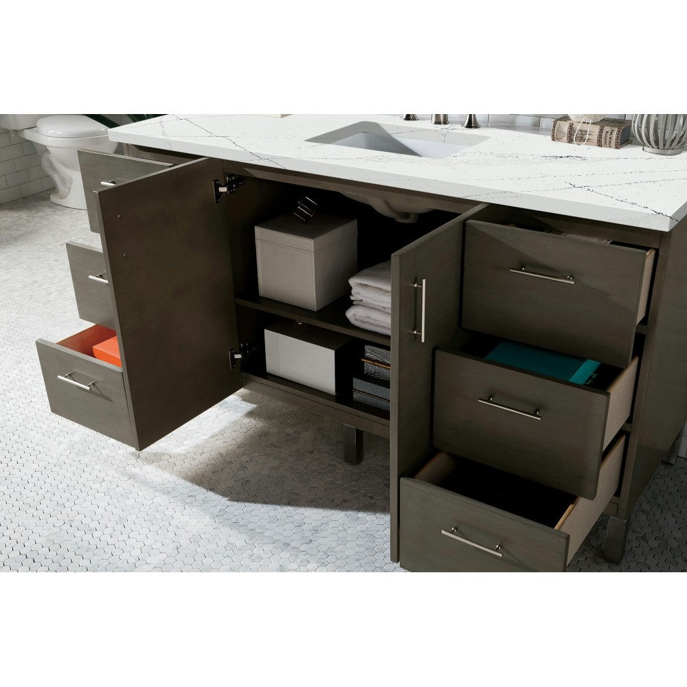 Metropolitan 60" Single Vanity, Silver Oak, w/ 3 CM Ethereal Noctis Quartz Top