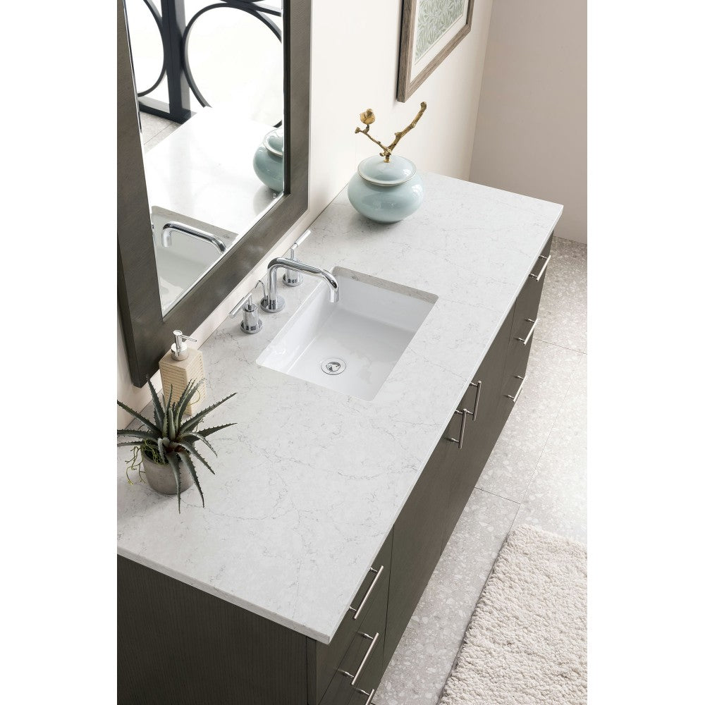 Metropolitan 60" Single Vanity Silver Oak w/ 3 CM Jasmine Pearl Quartz Top