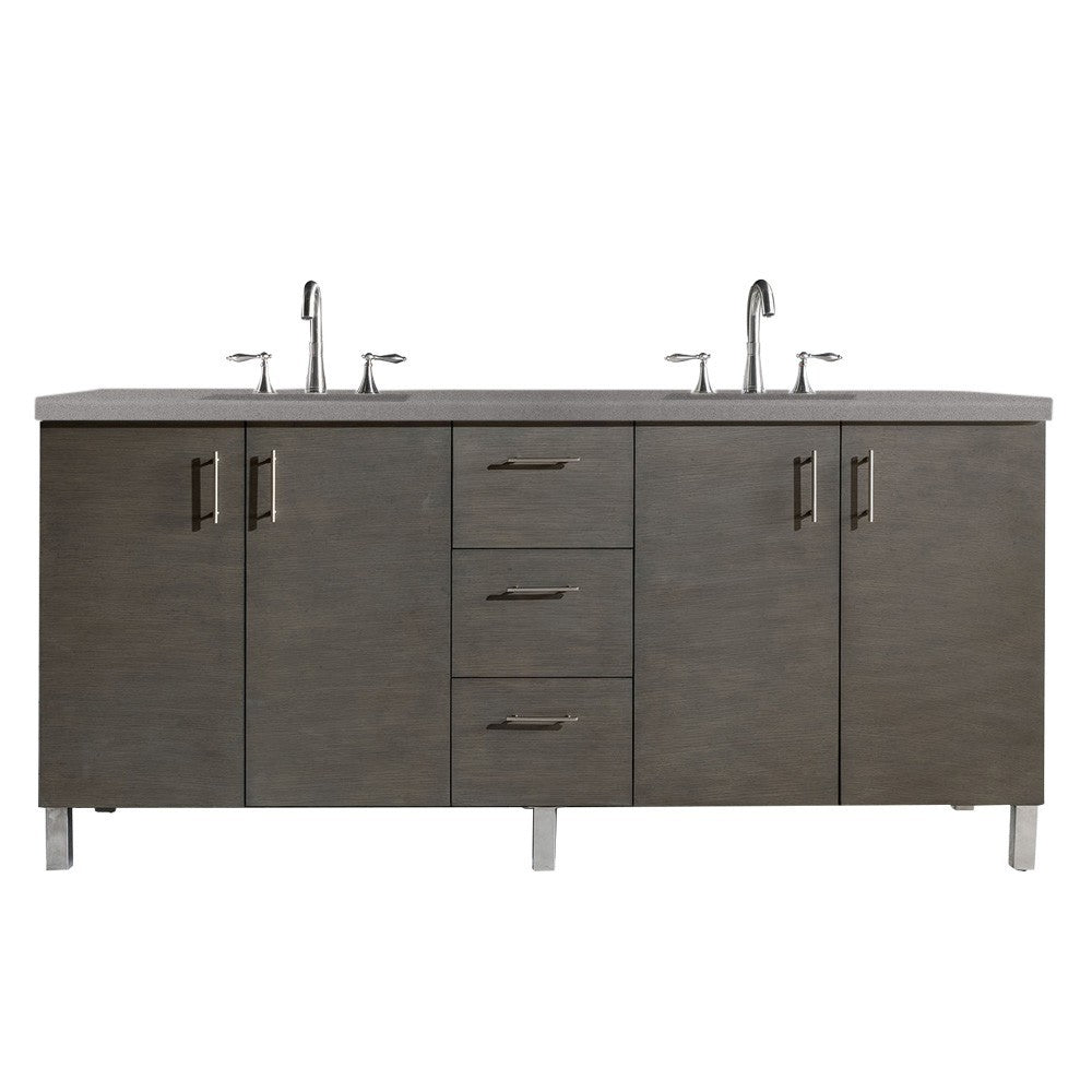 Metropolitan 72" Double Vanity, Silver Oak, w/ 3 CM Gray Expo Quartz Top