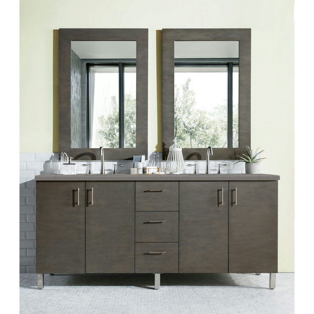Metropolitan 72" Double Vanity, Silver Oak, w/ 3 CM Gray Expo Quartz Top