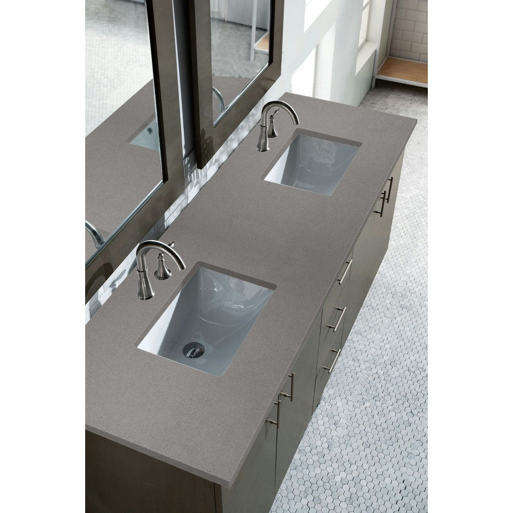 Metropolitan 72" Double Vanity, Silver Oak, w/ 3 CM Gray Expo Quartz Top