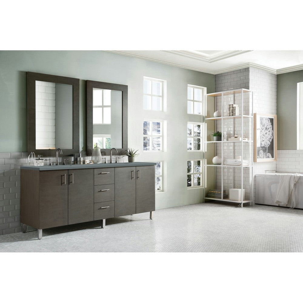 Metropolitan 72" Double Vanity, Silver Oak, w/ 3 CM Cala Blue Quartz Top