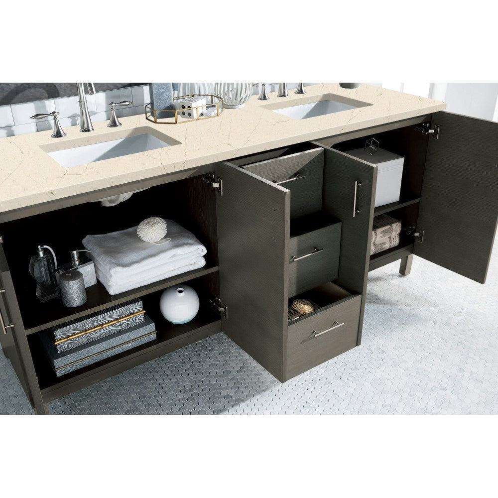 Metropolitan 72" Double Vanity, Silver Oak, w/ 3 CM Eternal Marfil Quartz Top