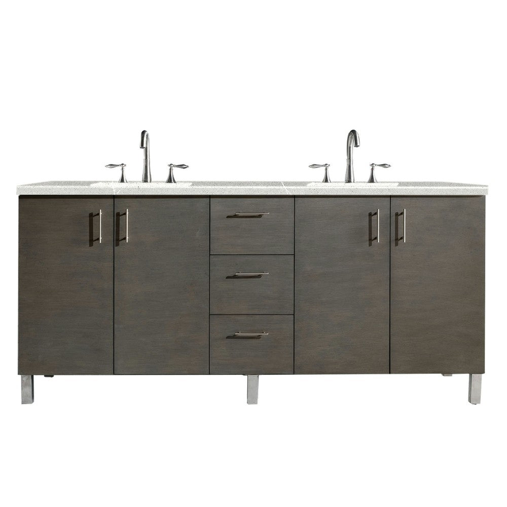 Metropolitan 72" Double Vanity, Silver Oak, w/ 3 CM Eternal Serena Quartz Top