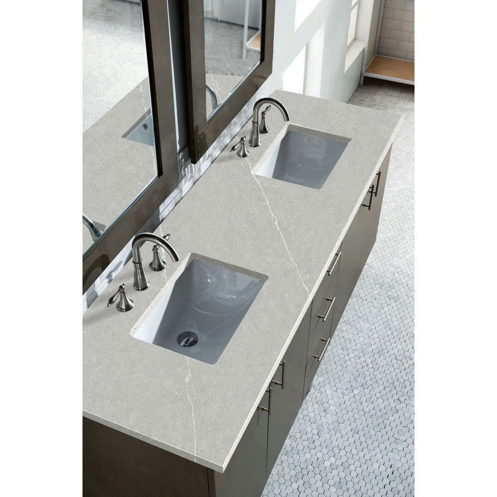 Metropolitan 72" Double Vanity, Silver Oak, w/ 3 CM Eternal Serena Quartz Top