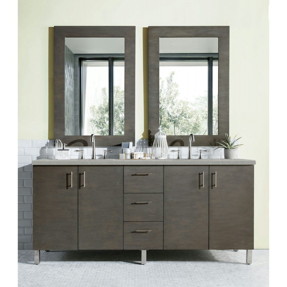 Metropolitan 72" Double Vanity, Silver Oak, w/ 3 CM Eternal Serena Quartz Top