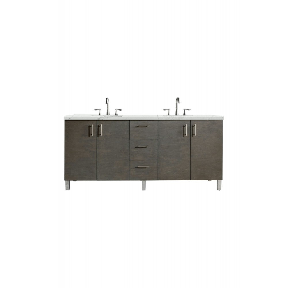 Metropolitan 72" Double Vanity, Silver Oak, w/ 3 CM Ethereal Noctis Quartz Top