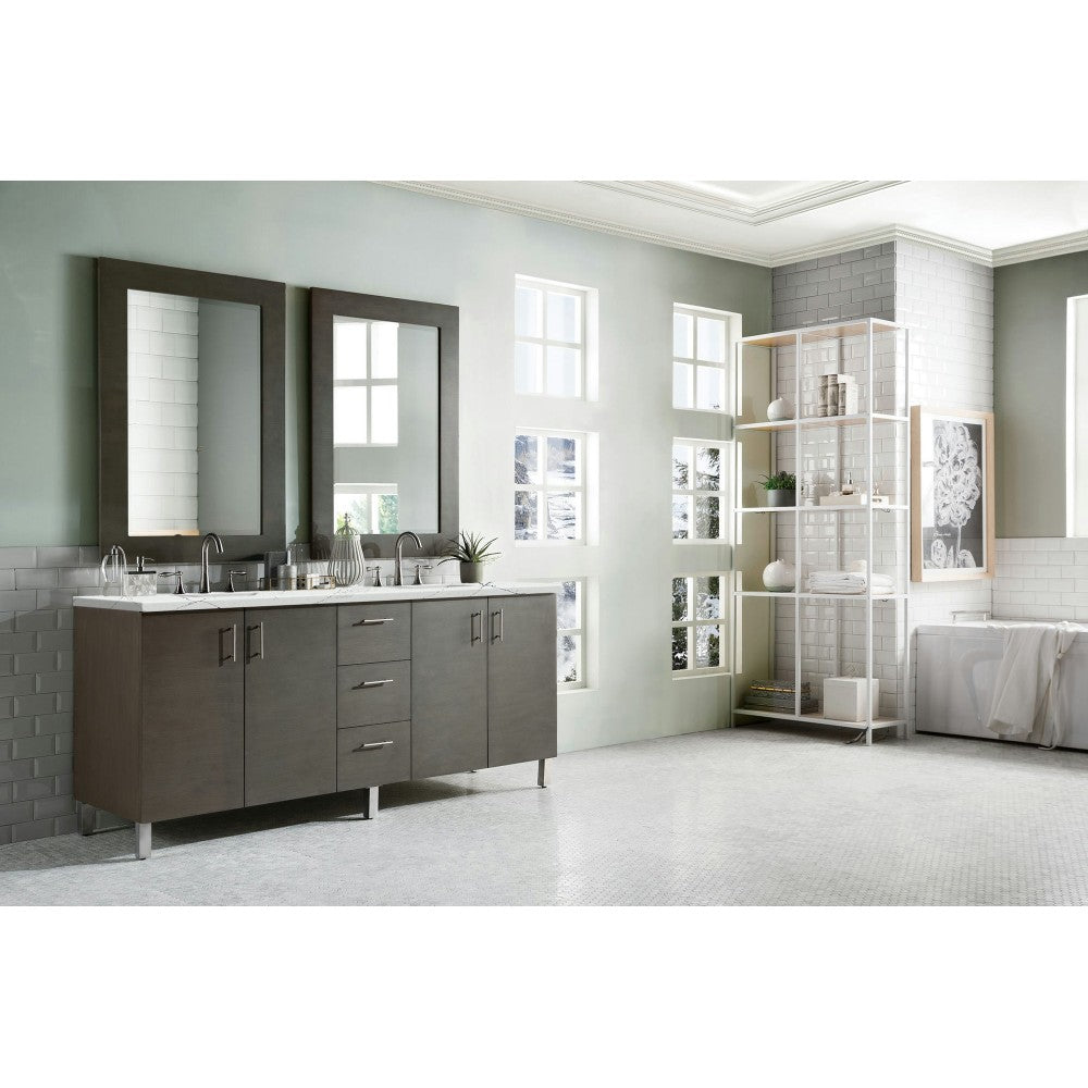 Metropolitan 72" Double Vanity, Silver Oak, w/ 3 CM Ethereal Noctis Quartz Top