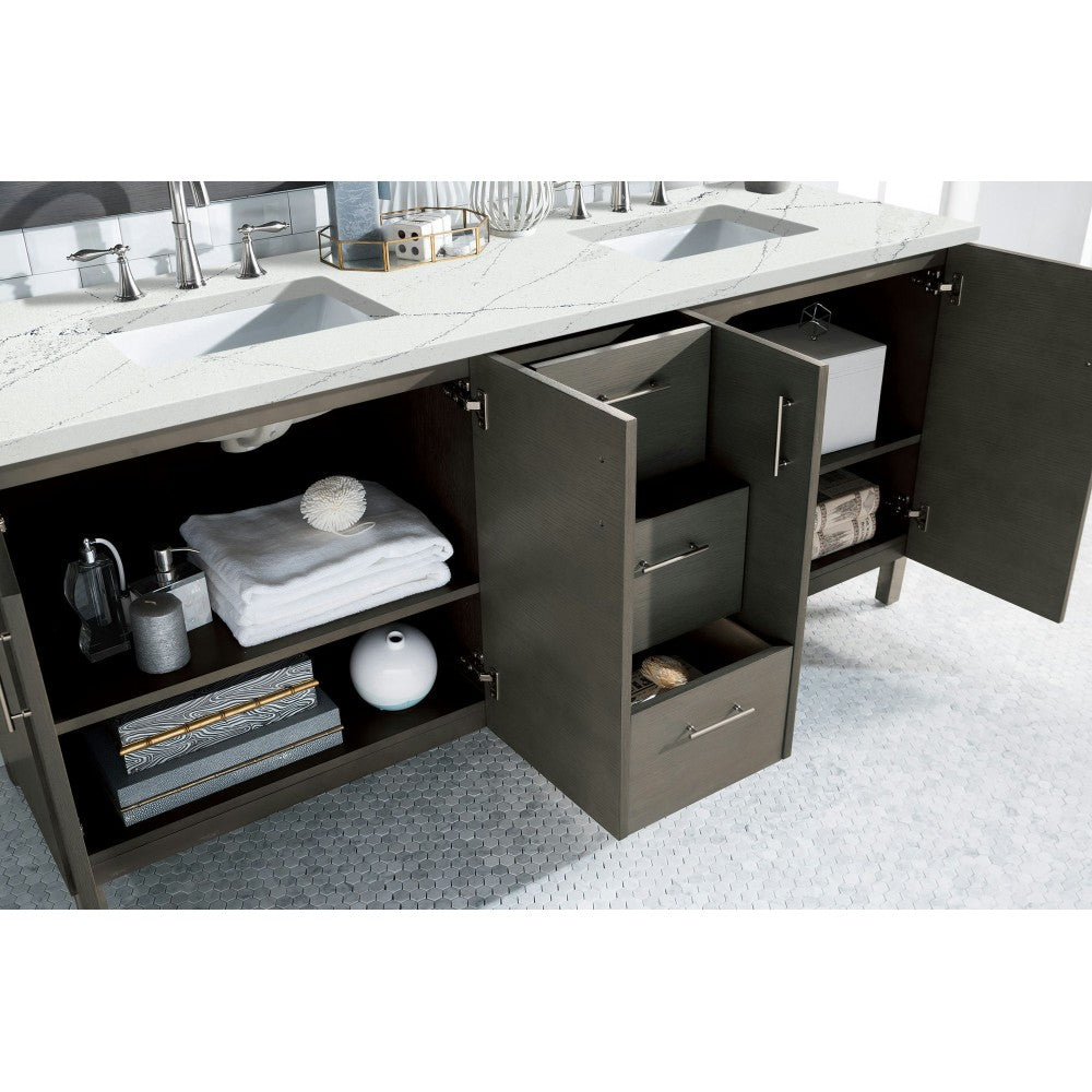 Metropolitan 72" Double Vanity, Silver Oak, w/ 3 CM Ethereal Noctis Quartz Top