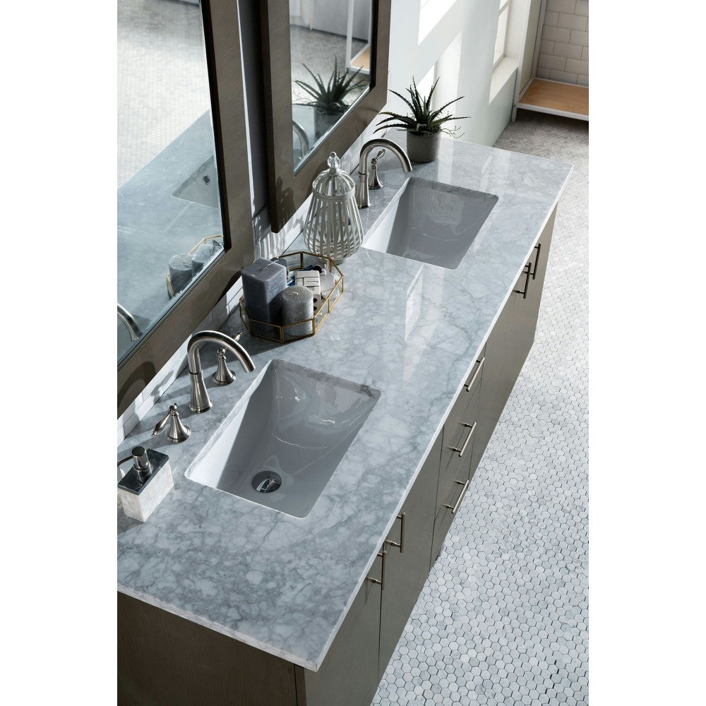 Metropolitan 72" Silver Oak Double Vanity w/ 3 CM Carrara Marble Top