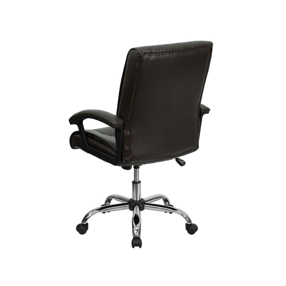 Mid-Back Espresso Brown LeatherSoft Swivel Manager's Office Chair with Arms