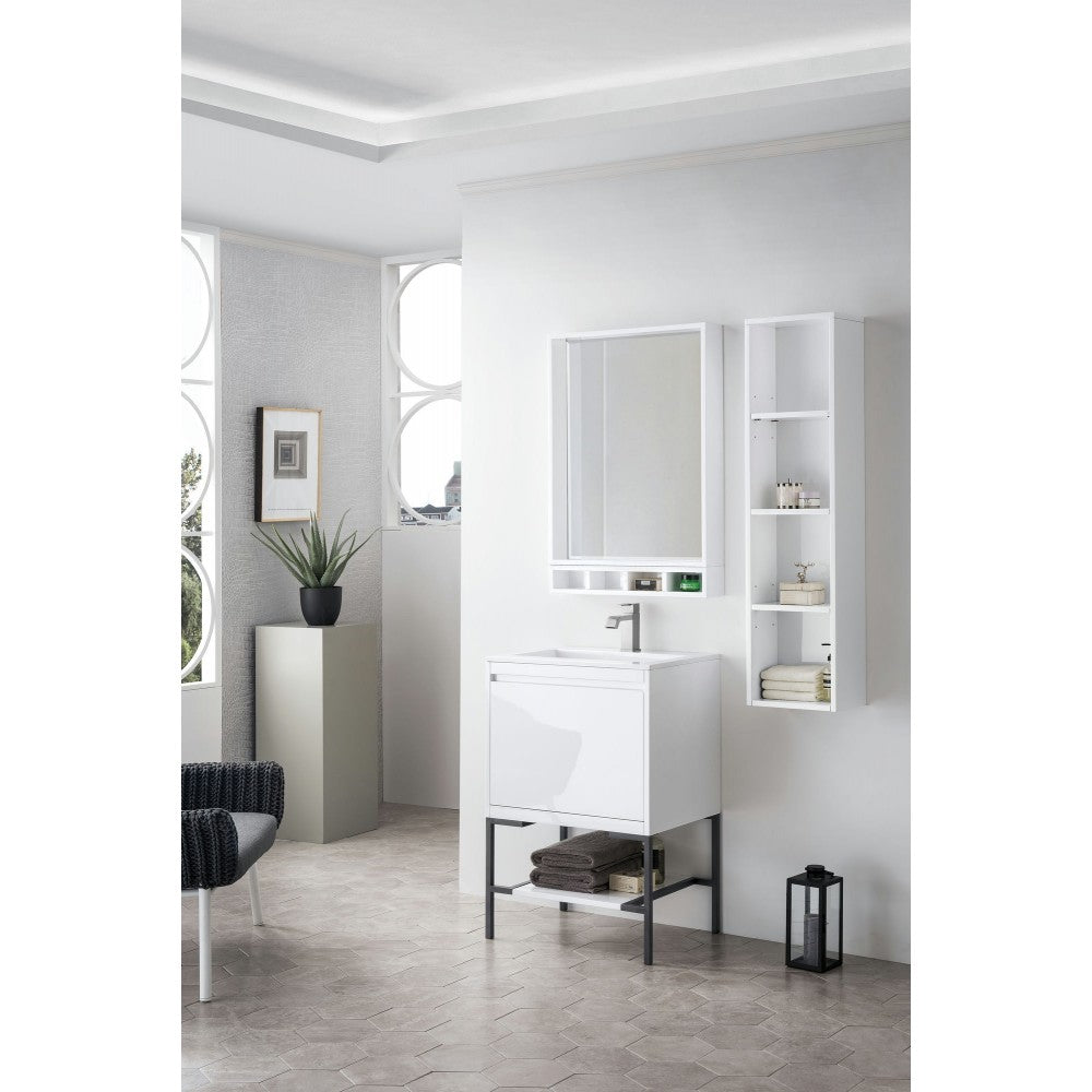 Milan 23.6" Single Vanity Glossy White Matte Black w/Glossy White Composite Top
