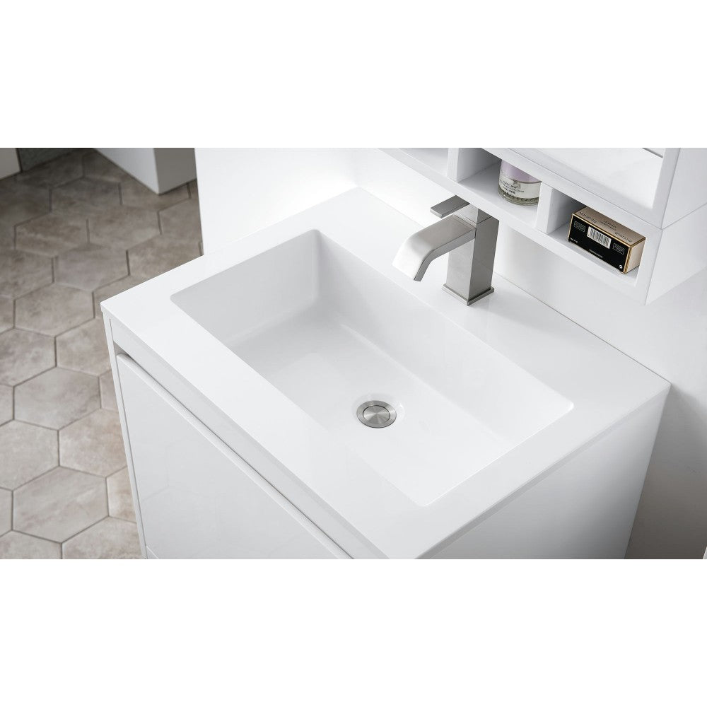 Milan 23.6" Single Vanity Glossy White Matte Black w/Glossy White Composite Top