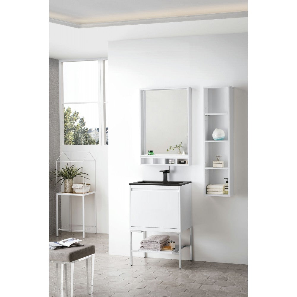 Milan 23.6" Single Vanity Glossy White Nickel w/Charcoal Black Composite Top