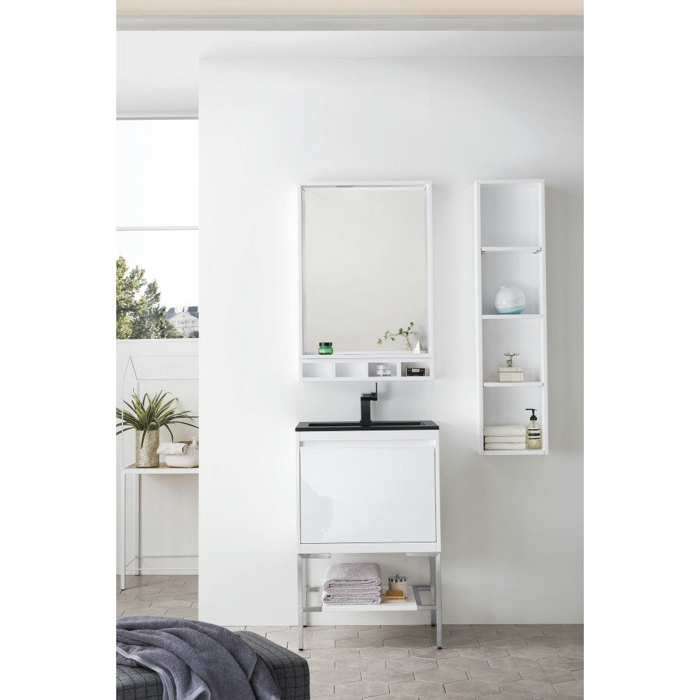 Milan 23.6" Single Vanity Glossy White Nickel w/Charcoal Black Composite Top