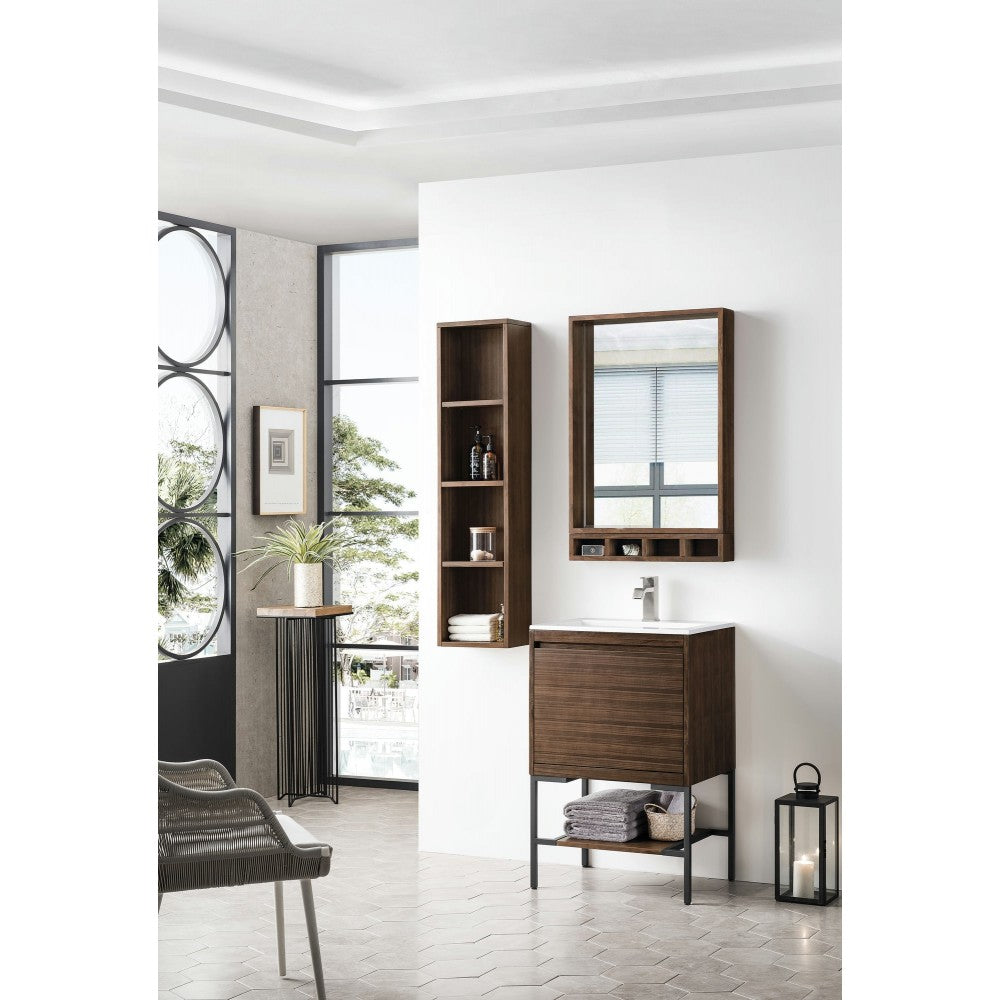 Milan 23.6" Single Vanity Mid Century Walnut Black w/Glossy White Composite Top