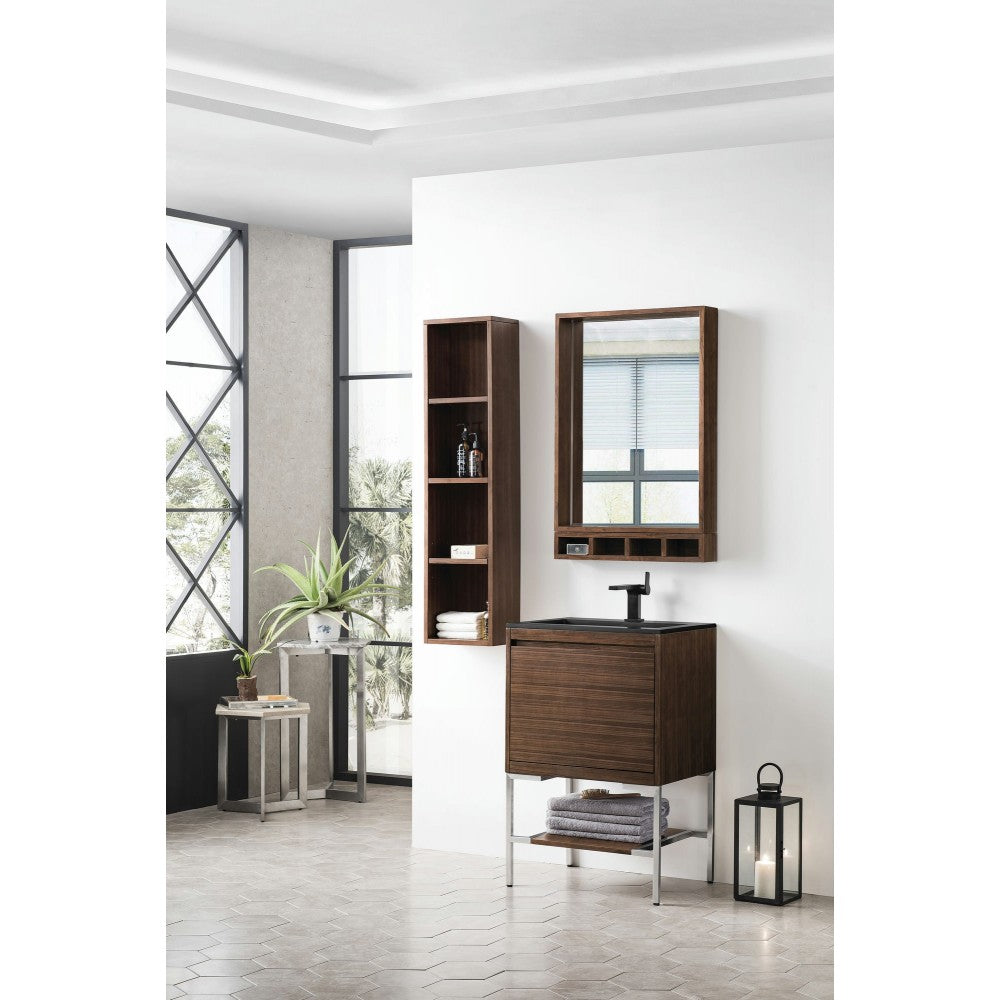 Milan 23.6" Single Vanity Mid Century Walnut Nickel,Charcoal Black Composite Top