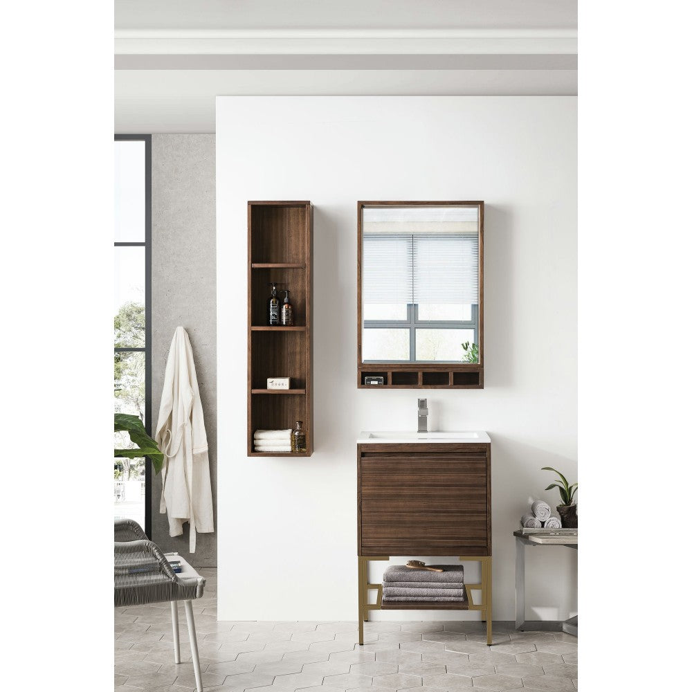 Milan 23.6" Single Vanity Mid Century Walnut Radiant Gold w/ White Composite Top