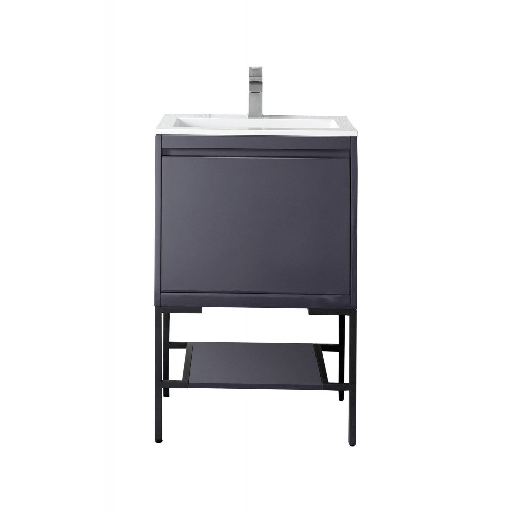 Milan 23.6" Single Vanity Modern Gray Glossy Black w/Glossy White Composite Top
