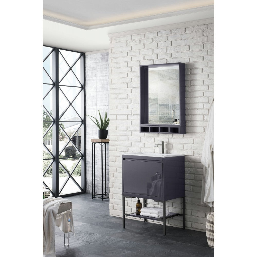 Milan 23.6" Single Vanity Modern Gray Glossy Black w/Glossy White Composite Top