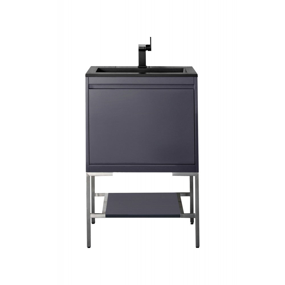Milan 23.6" Single Vanity Modern Gray Nickel w/Charcoal Black Composite Top