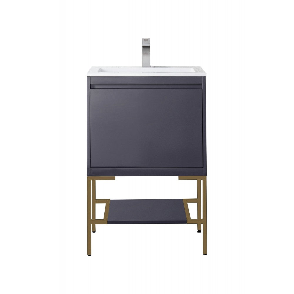 Milan 23.6" Single Vanity Modern Gray Radiant Gold w/ White Composite Top
