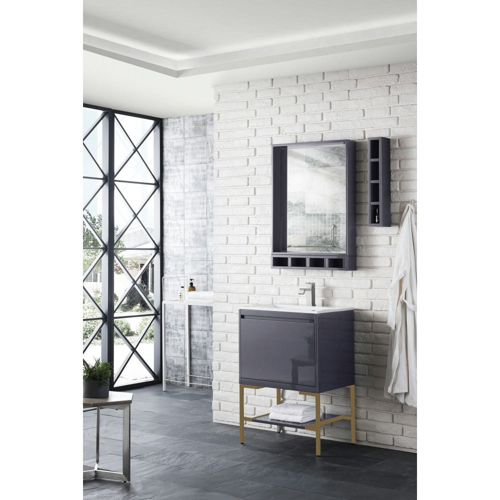 Milan 23.6" Single Vanity Modern Gray Radiant Gold w/ White Composite Top