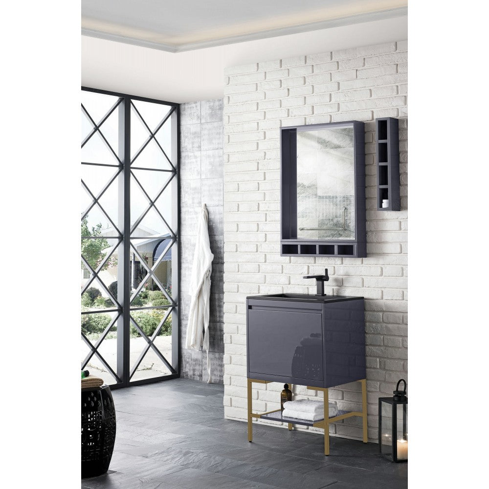 Milan 23.6" Single Vanity Modern Gray Radiant Gold,Charcoal Black Composite Top