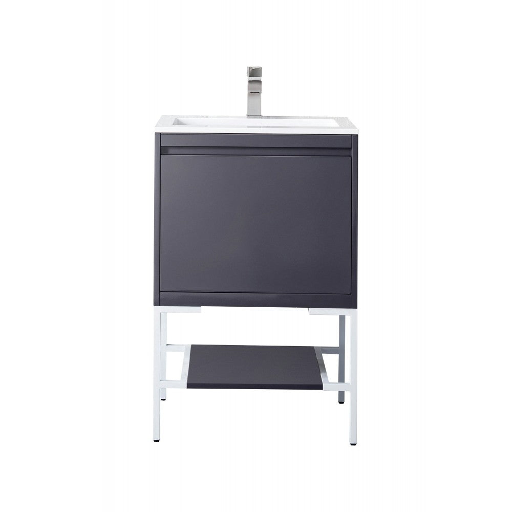 Milan 23.6" Single Vanity Modern Gray White w/ White Composite Top