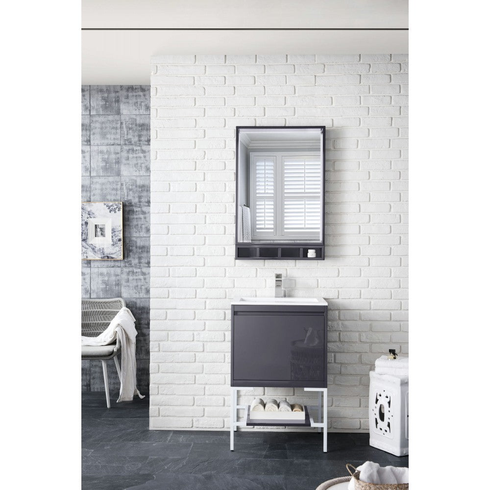Milan 23.6" Single Vanity Modern Gray White w/ White Composite Top
