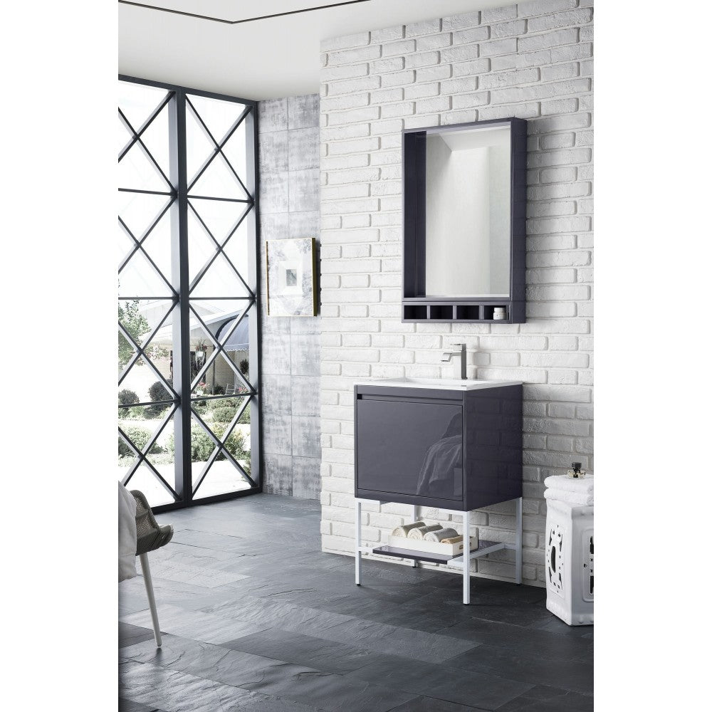 Milan 23.6" Single Vanity Modern Gray White w/ White Composite Top