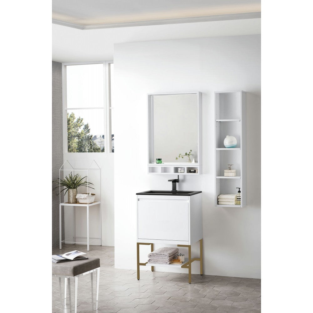 Milan 23.6" Single Vanity White Radiant Gold w/Charcoal Black Composite Top