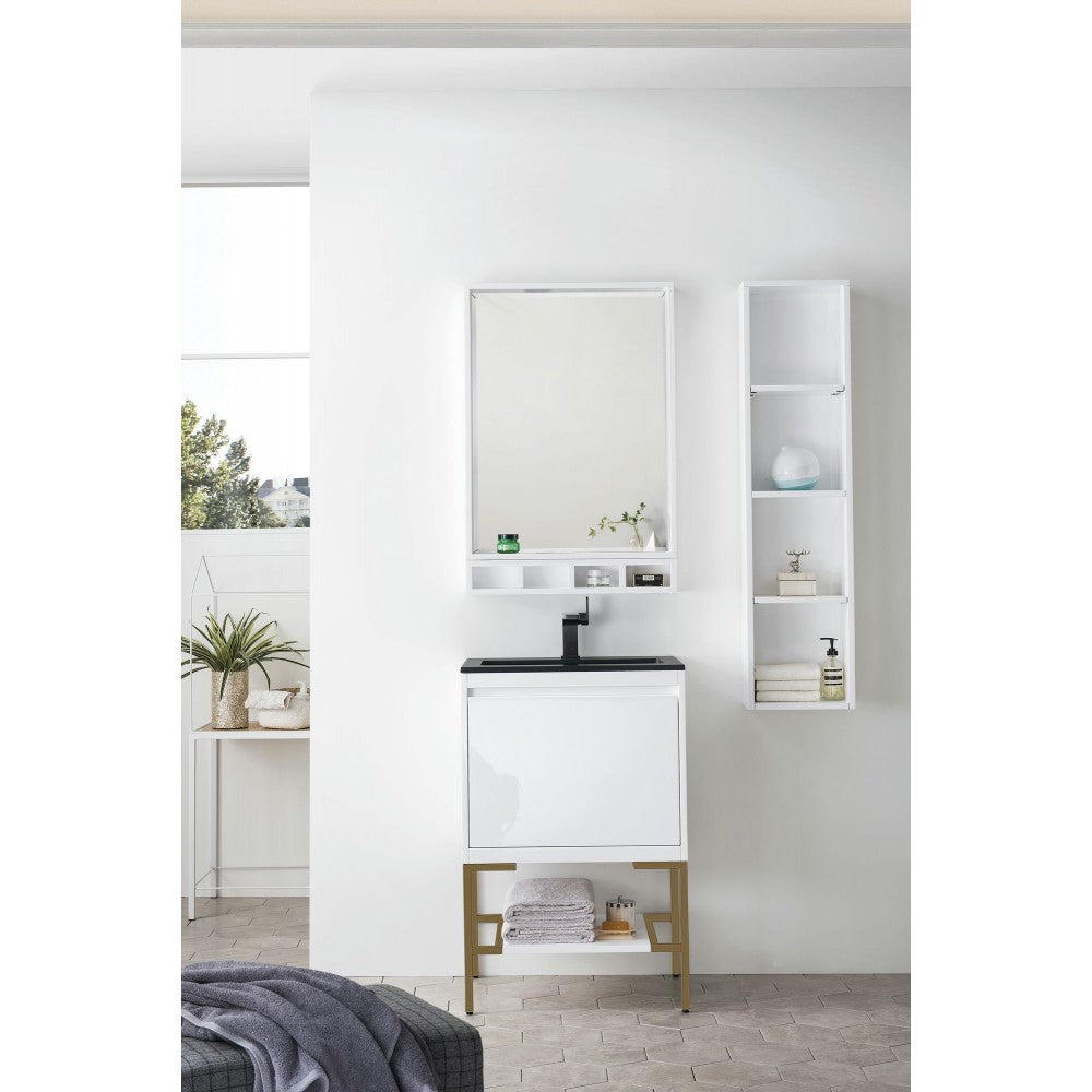 Milan 23.6" Single Vanity White Radiant Gold w/Charcoal Black Composite Top