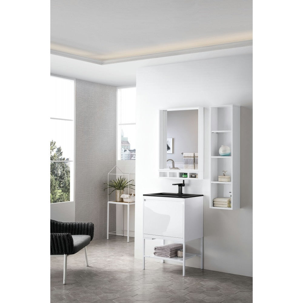 Milan 23.6" Single Vanity White White w/Charcoal Black Composite Top