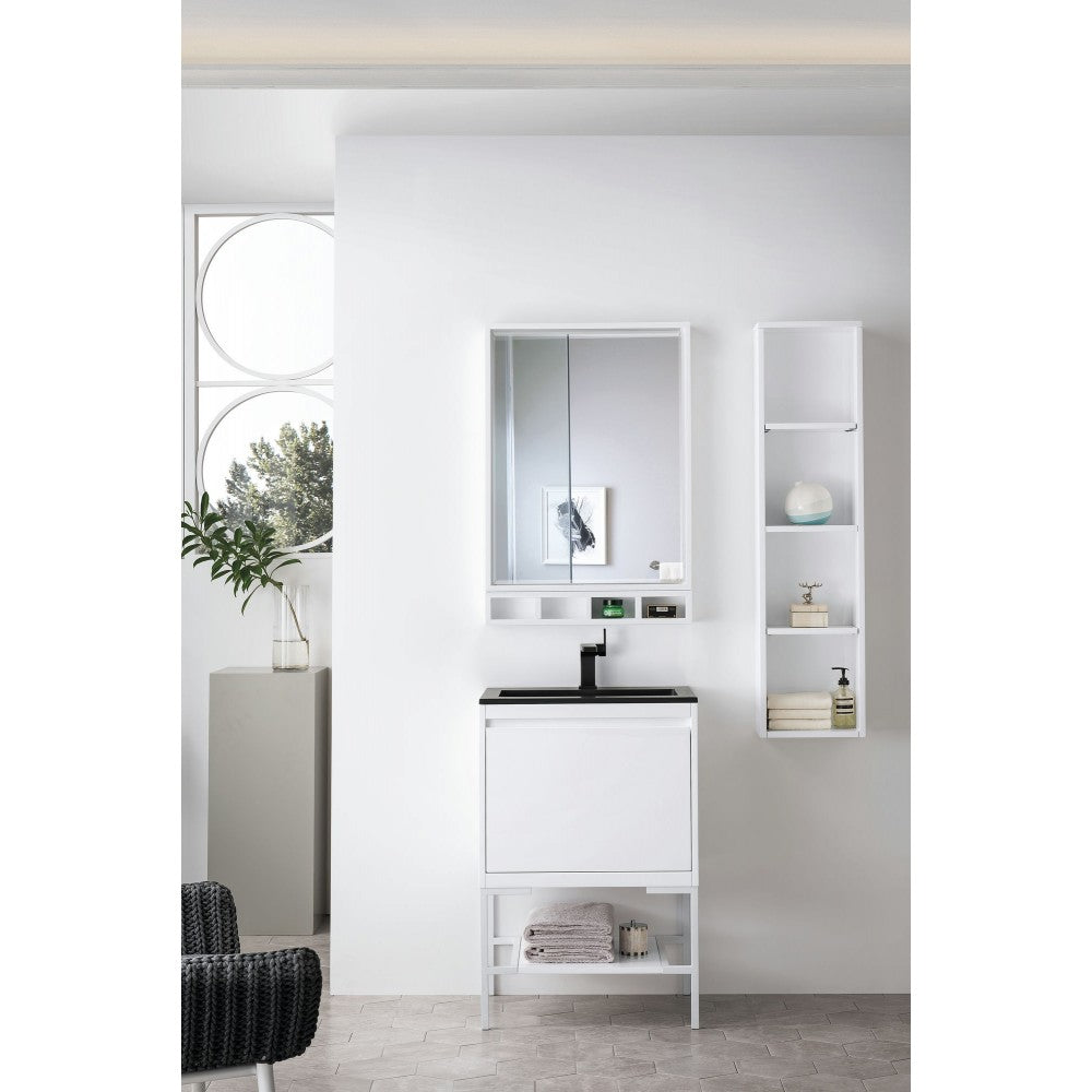 Milan 23.6" Single Vanity White White w/Charcoal Black Composite Top