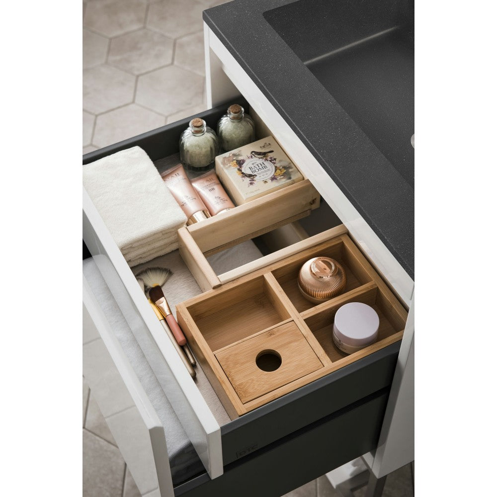 Milan 23.6" Single Vanity White White w/Charcoal Black Composite Top