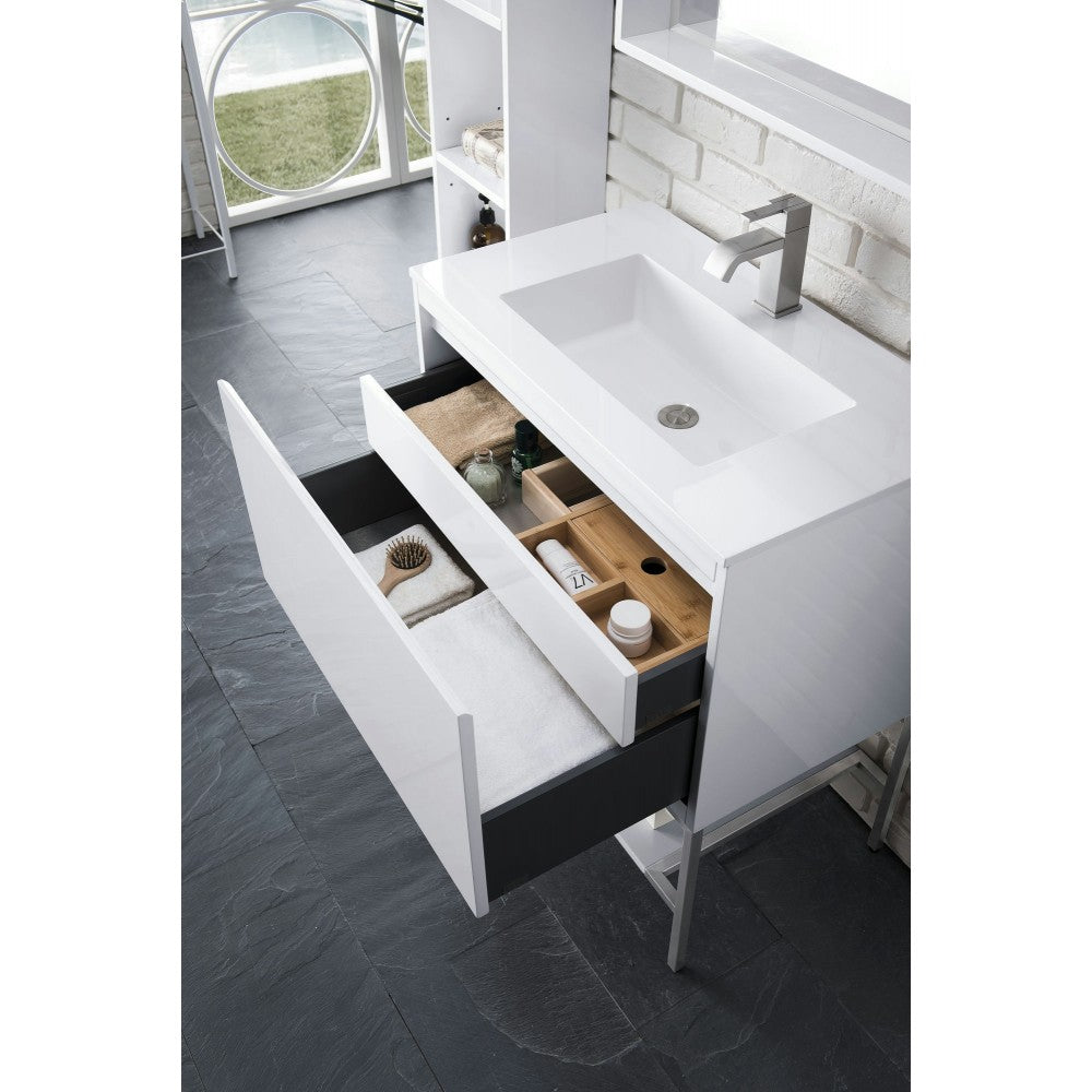 Milan 31.5" Single Vanity Glossy White Nickel w/Glossy White Composite Top