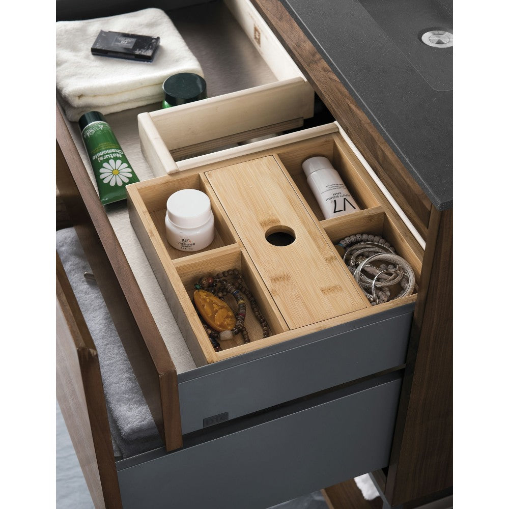 Milan 31.5" Single Vanity Mid Century Walnut Black, Charcoal Black Composite Top