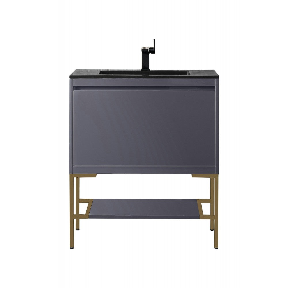 Milan 31.5" Single Vanity Modern Gray Radiant Gold, Charcoal Black Composite Top