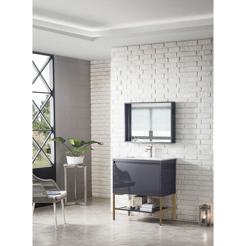Milan 31.5" Single Vanity Modern Gray Radiant Gold w/ White Composite Top