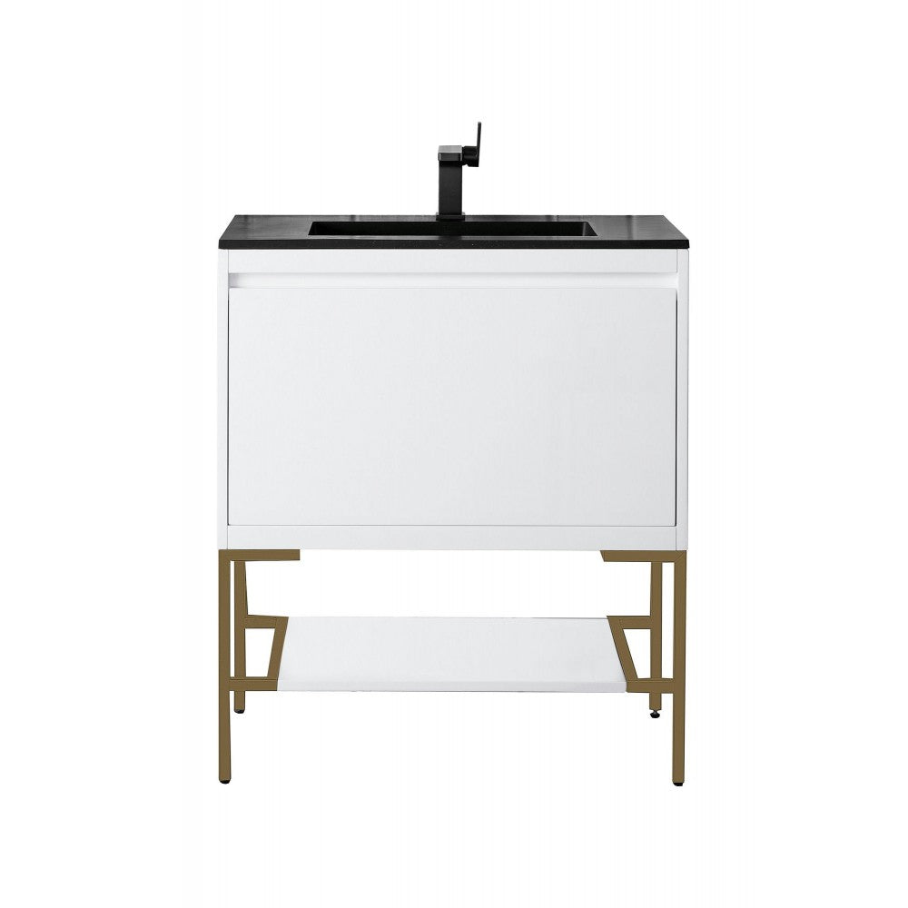 Milan 31.5" Single Vanity White Radiant Gold w/Charcoal Black Composite Top
