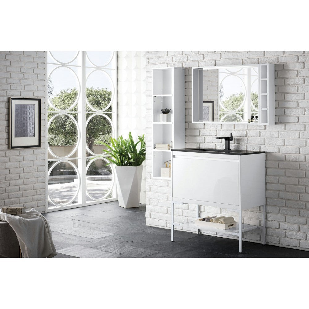 Milan 31.5" Single Vanity White White w/Charcoal Black Composite Top