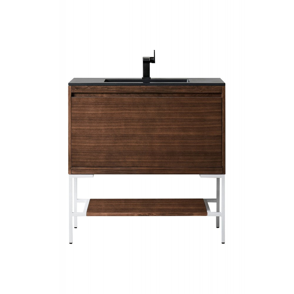 Milan 35.4" Single Vanity Mid Century Walnut White, Charcoal Black Composite Top