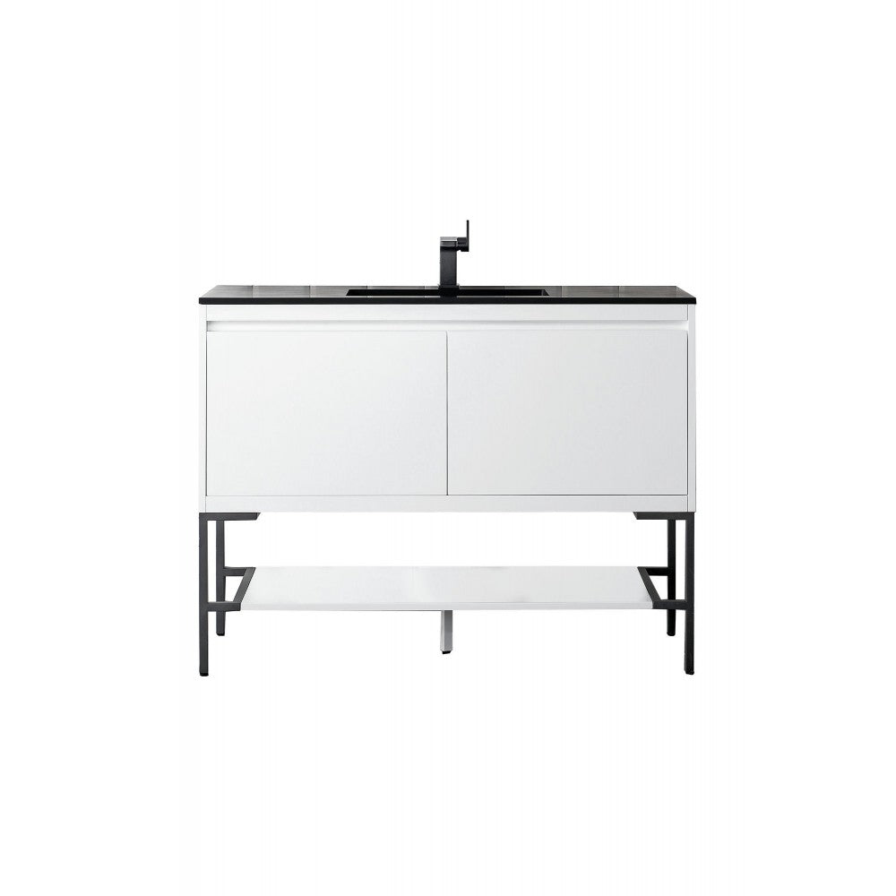 Milan 47.3" Single Vanity Glossy White Black w/Charcoal Black Composite Top